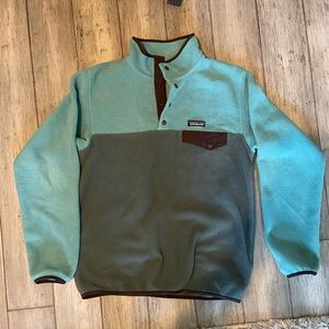 Patagonia Synchilla Aqua and Brown Snap Pullover